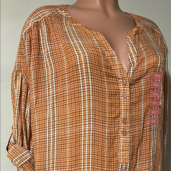 Nine West Women’s Hi-Lo Roll Tab Sleeves Top Tunic Striped Size XXL - Picture 3 of 9